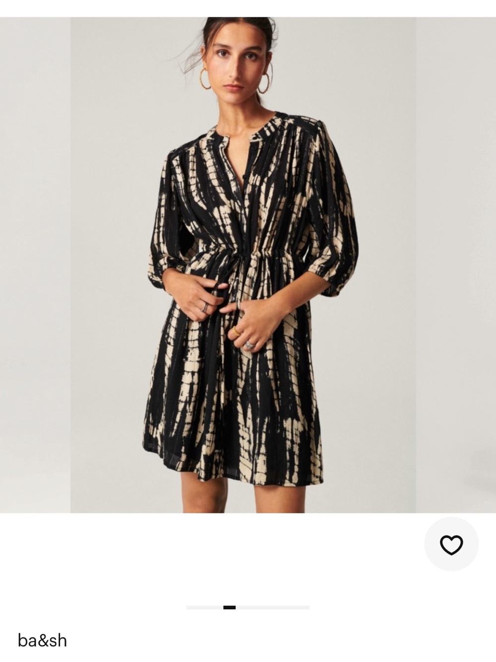 ba&sh Black and Cream Tie-Dye Drawstring Mini Dress
